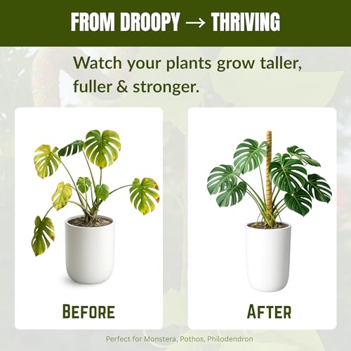 2 Pack of 48” Bendable Moss Pole for Monstera-Flexible Coco Coir, Large Plant Support for Climbing Plants with Reinforced 5mm Aluminum Core-Plant Stake for Pothos & Philodendron-Monstera Support