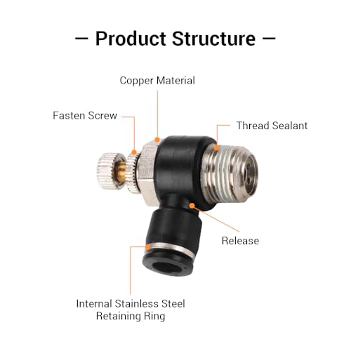 5Pcs Push to Connect Air Flow Control Valve, Black 5/16in Tube OD x 3/8" Male Thread 90 Degree Elbow Speed Control Valve Pneumatic Connector Quick Fittings - size: Male Thread G3/8 x Black (5pcs)
