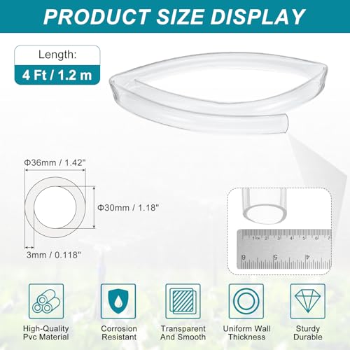 uxcell Clear PVC Tubing, 30mm ID x 36mm OD - 4ft PVC Tube Lightweight Vinyl Hose, Transparent Flexible Plastic Water Tubing for Air Oil Water Transfer Aquarium Irrigation - size: 30mm ID x 36mm OD