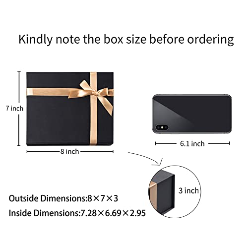 LIFELUM Gift Box 2 Pack 8 x 7 x 3 Christmas Gift Boxes with Magnetic Lid Rose Gold Gift Box with Ribbon Sturdy Storage Box for Presents Contains Card, Ribbon, Shredded Paper Filler - color: Black 8x7x3 Inch, size: 1 count (Pack of 2)