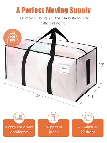 SWEET DOLPHIN 12 Pack 200LB Heavy-Duty Moving Bags with Wrap-Around Handles, Extra Large Storage Totes for Space Saving, Clothes Storage Bags, College Dorm Essentials, Semi-Transparent, 24 Gal - color: Semi-Transparent, size: 12 Pack - 24 Gal