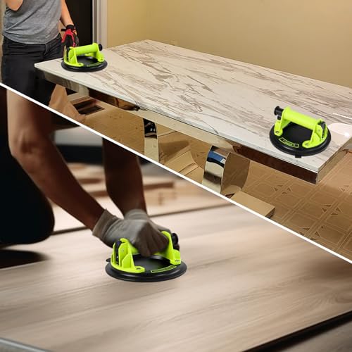 DEWINNER 8" Glass Suction Cups - Heavy-Duty Vacuum Glass Lifter for Windshield Tiles and Granite - 660lbs Load Capacity - 2 Pack Industrial Suction Cup with Carry Case - color: Green