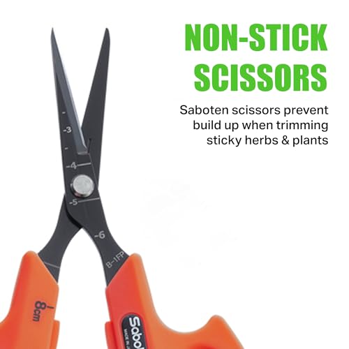 Saboten Fluorine Coated Angled Blade Trimming Scissors Orange PT-2 160mm Precision Gardening Bonsai and Floral Shears Made in Japan - color: Orange, size: Non-Stick Angled Blade
