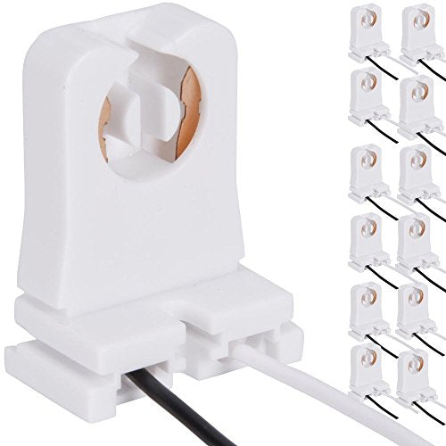 12-Pack JACKYLED Non-Shunted Turn-Type T8 Lamp Holder UL Socket Tombstone with 10 inches Wires Attached for LED Fluorescent Tube Replacements - style: T8 With Wire-12 Pack