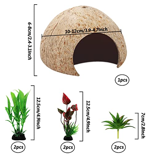 Hermit Crab Supplies - 22 pcs Shells, Natural Coconut Shell Reptile Hide, Artificial Plants, Tank Climbing Toys for Hideouts
