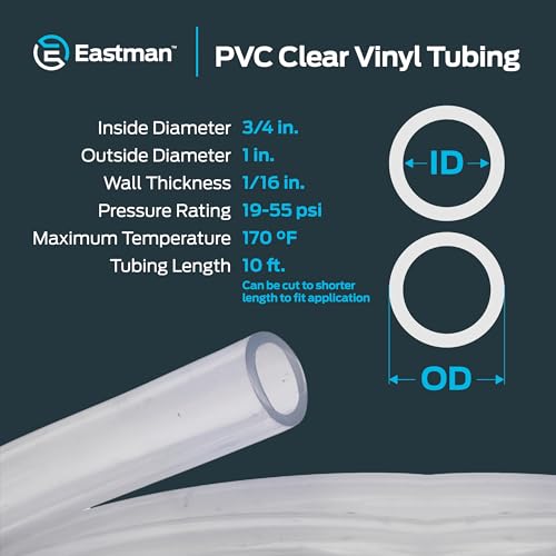 Eastman 3/4 Inch ID (1 Inch OD) PVC Clear Vinyl Tubing, 10 Foot Length, 98624 - size: 3/4 in. ID x 1 in. OD, style: 10 Ft.