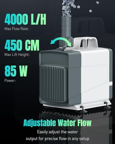 Pawfly 1060 GPH Fountain Pump, 85 W Submersible Water Pump with 14.8 ft. High Lift and 3 Nozzles, Quiet Water Fountain Pump for Aquarium Fish Tank Waterfall Pond & Hydroponics - style: 1060 GPH