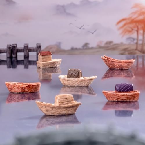8 Pcs Miniature Resin Boat Ornaments – Wooden Ship Figurines for Fairy Garden, Aquarium & Fish Tank Decor, Dollhouse Accessories, Micro Ocean Landscape & Home Nautical Decoration