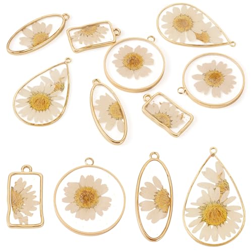 Transparent Flower Resin Charms Round Gold Edge Dried Floral Pendants Flat Round Clear Gold Foil Floral Charms for Necklace Bookmark Keychain Jewelry Making - color: Flower-8