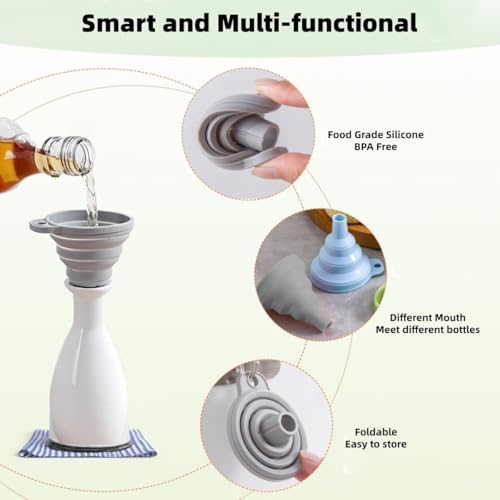 Silicone Collapsible Funnel for Kitchen Use, Food Grade Small Foldable Funnel for Liquid Transfer, Oil Change, Cooking, Water, Powder, Juice, Drink & Filling Bottles, White - color: White