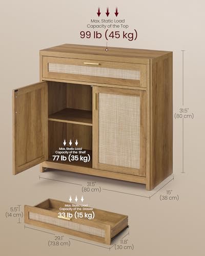 VASAGLE ELLAN Collection - Boho Buffet Cabinets with Rattan-Look Doors, Sideboard Storage Cabinet, Rounded Corners, Adjustable Shelf, Drawer, for Dining Room, Set of 2, Natural Brown UBBK601KC01-2J - color: Natural Brown (With Drawer), size: 2 Pcs