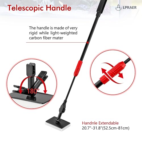 Lpraer Multifunction 7 PCS Aquarium Cleaning Tools Bundle Kit Set Adjustable Fish Tank Cleaner w/Long Telescopic Extended Handle,Fish Net,Algae Scraper, Sponge Pad, Gravel Rake & Cleaning Brush