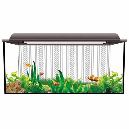 Grey Botanical Aquarium Background 16x36 Inch Self-Adhesive Fish Tank Decorations, Modern Farmhouse Striped Decorative Fish Tank Background Polyester Aquarium Decor Poster - color: Gray, White, Silver, size: 16x36in