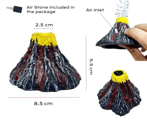 Aquarium Volcano Air Bubbler with Air Bubble Stone, Realistic Fish Tank Volcano Decor for Increase Oxygen, Cute Air Bubble Maker for Small Big Fish Tank Betta Aquarium Scenery (Red Volcano) - color: Red Volcano