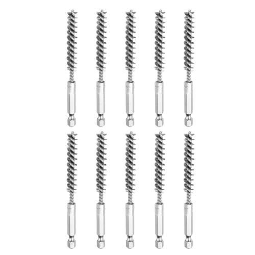 HARFINGTON 10Pcs Stainless Steel Bore Brush 8mm Dia 4" Long Cleaning Twisted Wire Brush with Handle 1/4" Hex Shank for Tubes, Ports, Bearings - size: 8mm