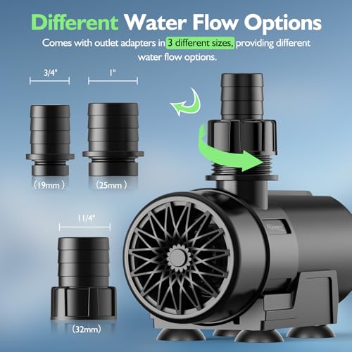 hygger 15W-100W Water Pump with Controller (Up to 3430GPH), Submersible/Inline Return Pump with Adjustable Mode/Flow, 2 Fountain Pump with 2 Inlet Cover and 3 Nozzles, for Fish Tank, Pond, Aquarium - size: 1056GPH-30W