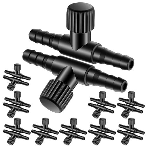 20 Pcs Aquarium Air Valves for 3/16" (4mm) ID Airline Tubing, T-Shaped Hose Connectors Single Way Plastic Air Flow Controllers Regulators Airpump Accessories for Fish Tank, Black