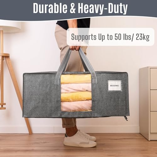 VENO 4 Pack Heavy Duty Moving Bags, Packing Bags with Clear Window, Alternative to Moving Boxes, Storage Bins for Clothes, Blankets, Comforters, College Dorm Essentials (Gray, 4 Pack) - color: Dark Gray, size: 4 Pack