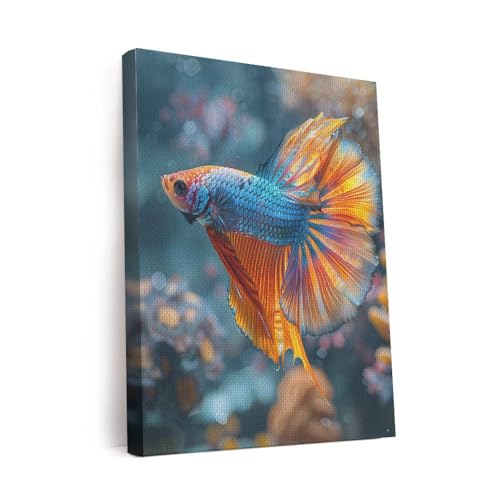 CanvasWis Betta Fish Garden Exotic Vintage Art Design 3 Printed Canvas Wall Art For Family Home Decor Living Room Bathroom Bedroom Gifts Wall Decor Keepsakes Ready to Hang - color: Design 3, size: Medium(12x16in)