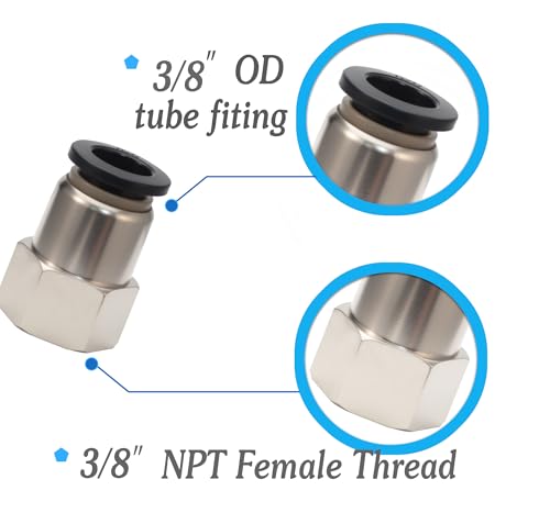 3/8 Air hose fittings, Push to Connect Air fittings Female Straight 3/8 Inch Tube OD x 3/8 NPT Thread Fitting (Pack of 10) - size: OD 3/8 - NPT 3/8, style: Female thread
