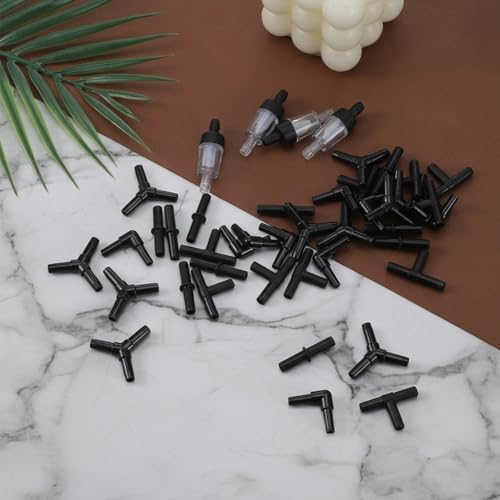 40 Piece Aquarium Airline Tubing Connectors I T L Y, 4pcs Aquarium Air Pump Check Valve Anti Shedding Fish Tank Tube Adapters Splitter Accessories for 3/16 Inch Airline Tubing (Black)