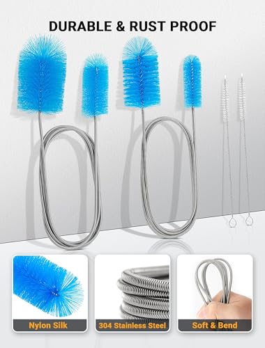 SARDVISA Flexible Long Drain Brush Tool with Large Double Elastic Nylon Ends, Stainless Steel Tube Cleaner Brush for Kitchen, Sink, Drain Pipe, and Long Pipe Cleaning, 2 Straw Cleaning Brushes