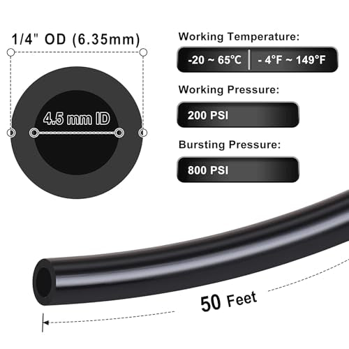 LokoCar Nylon Air Line 50ft 1/4" OD Pneumatic Nylon Tube DOT Approved SAE J844 Airline For Air Brake Tubing or Fluid Transfer Black - size: 1/4" OD 50 Feet