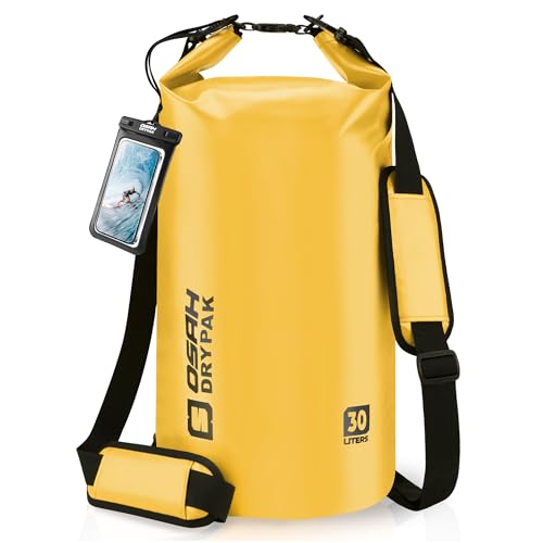 Waterproof Dry Bag, 5L/10L/20L/30L/40L Roll Top Lightweight Storage Backpack with Phone Case for Women & Men, Floating Waterproof Sack for Travel, Swimming, Kayaking, Paddle Board, Camping & Beach - color: YELLOW, size: 30L