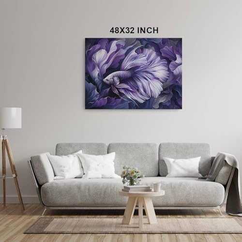 HomeGiftCentral Betta Fish Purple Dark Design 3 Canvas Wall Art Picture Prints Artwork Framed For Living Room Wall Home Decor Gifts For Family Art Easy Hanging - color: Design 3, size: Small(10x8in)