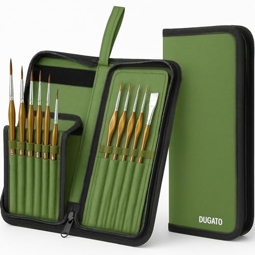 DUGATO Green Canvas Brush Organizer & Holder, 5.4x10.7 inches, 15 Slots, Pop-Up Flaps, Case for Brushes up to 9.3" Length - color: Green, size: Medium 5.4x10.7 inches