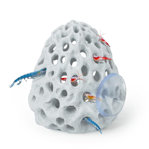 Uniclife Shrimp Cave, Shrimp Hides for Aquarium, Realistic Plastic Aquarium Coral Rock Decorations with Suction Cup, Betta Hideout Tank Accessories for Fish Tank Decor, Hiding & Resting - color: White