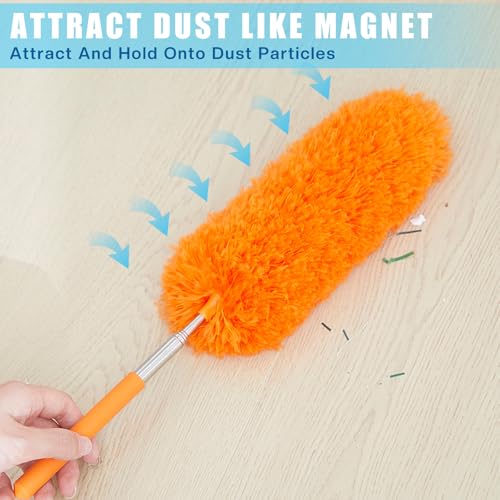 Tanlade 12 Pcs Microfiber Feather Duster for Cleaning 13-31 Inch Extendable Cobweb Dusters Ceiling Fan Duster Washable Bendable Tool for Office Car Window Furniture (Orange) - color: Orange