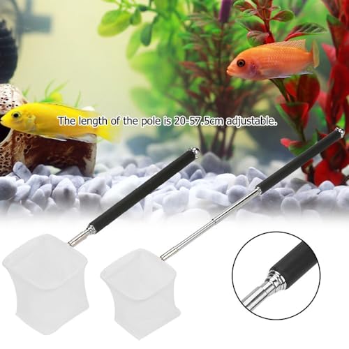 20-57.5cm Stainless Steel Adjustable Aquarium Fish Shrimp Net with Wall Hook Expandable Fishing Net for Tank Cleaning and Hexapod Catching - style: Black Square Net