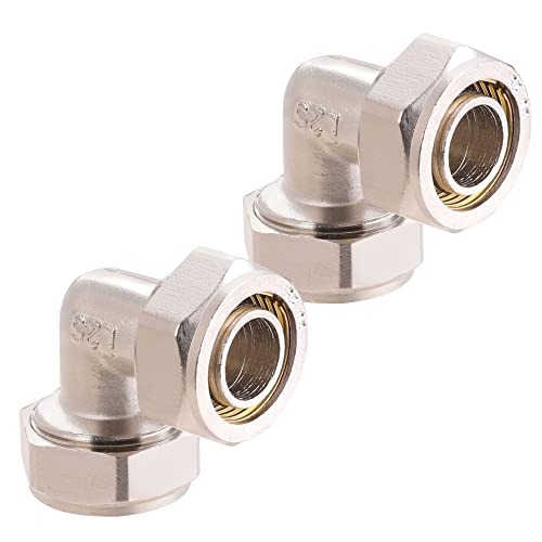 2PC 3/4’’ Elbow Air Piping Fittings, Brass-Nickel Plated, 200PSI, Air Fittings For Shop Garage Compressed Air line System Kit
