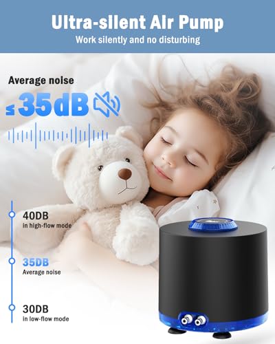 AQQA Aquarium Air Pump, Quiet Powerful Fish Tank Air Pump 3W/6W/10W with Stainless Steel Dual Outlet, Adjustable Oxygen Aerator Pump with Air Stone Bubbler for Fish Tank Up to 200 Gallon 6W (Tubby) - style: 6W(Tank Up to 120 Gallon Aquariums)