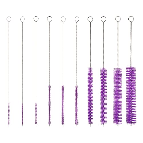 10" Detailed Craft Brush Set - 10-Pack Nylon Wire Purple | 10 distinct precise brush dimensions, Smooth non-snagging steel shanks, Cleans intricate metal tubes airbrushes and glass - color: Purple, size: 10pk - 2mm 3mm 4mm 5mm 6mm 8mm 12mm 16mm 20mm 24mm