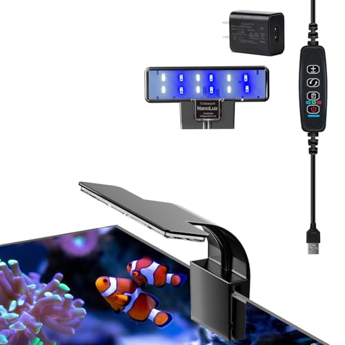 Clip-on Aquarium Light 5w (3 Timers, 3 Modes, 10 Dimming, Split Power) for Coral, Reef, Saltwater Fish, Algae Scrubber Nano/Mini/Pico/Refugium Tank,1-5Gallon(5-8in) Aquarium