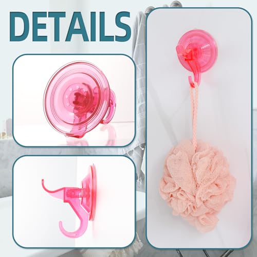 Antimbee 3 Pack Suction Cup Hooks, Clear Suction Cup Hanger, Removable Small Suction Cups for Shower, Bathroom, Glass, Door, Windows, Kitchen-Up to 11 lbs on Smooth Surface (Transparent Pink) - color: Transparent Berry Pink