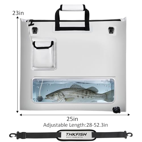 THKFISH Fish Tournament Weigh in Bag for Bass Fishing, Heavy Duty Insulated Live Fish Bag for Caught Fish with Waterproof Zipper and Mesh Liner, Leakproof,Puncture Resistant (White-25×23in with Net) - color: White-25×23in with Net