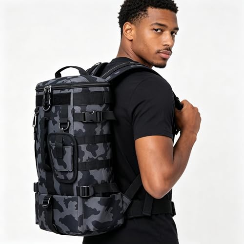 Tactical Fishing Backpack with Rod Holders,35L MOLLE Tackle Bag Water Resistant for Men and Women,Outdoor Gear Storage for Saltwater and Freshwater (Grey) - color: Grey