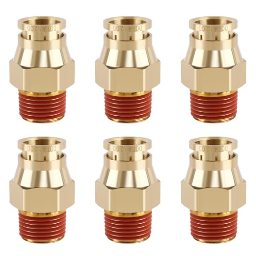 6PCS DOT Quick Push to Connect Brass Air Brake Fitting, Kalolary Brass Straight DOT Line Fittings 1/2"OD×1/2"NPT Thread Air Brake Line Fittings, Air Suspension Kit, Air Hose Repair Kit - size: Straight 1/2"OD ×1/2"NPT
