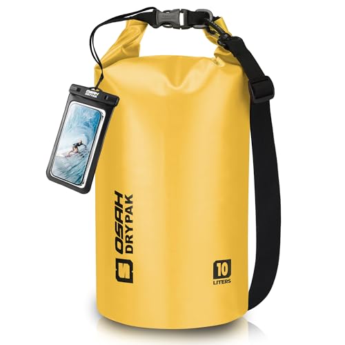 Waterproof Dry Bag, 5L/10L/20L/30L/40L Roll Top Lightweight Storage Backpack with Phone Case for Women & Men, Floating Waterproof Sack for Travel, Swimming, Kayaking, Paddle Board, Camping & Beach - color: YELLOW, size: 10L
