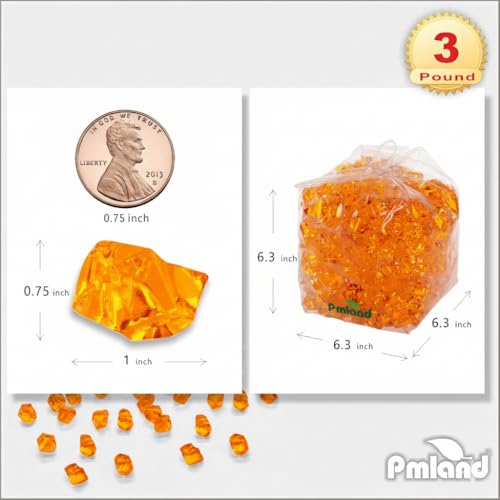 PMLAND 3Lbs Orange Acrylic Ice Rocks – Bulk 550 Pieces Crushed Clear Fake Ice Gems for Vase Filler, Wedding Centerpieces, Table Scatter, DIY Crafts & Aquarium Décor - color: Orange