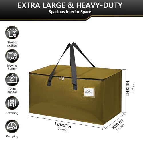 Moving Bags Heavy Duty for Packing and Storage, Large Capacity Zippered Tote with Handles, Reusable Organizer Bag – Gold Khaki - color: Golden Khaki