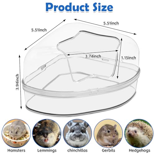 PINVNBY Large Hamster Sand Bath Container Chinchilla Dust Bathroom Small Animal Bathtub Transparent Gerbil Litter Box with Spoon for Dwarf & Syrian Mice Lemming (Star-Shaped Opening)