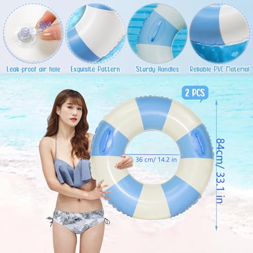 2 PCS Inflatable Pool Floats for Swimming Pool Party Lake Beach Adults - Floaties Pool Tubes Swim Rings Tubes Floaties for Beach Pool Party Decorations - color: Blue, size: 33"