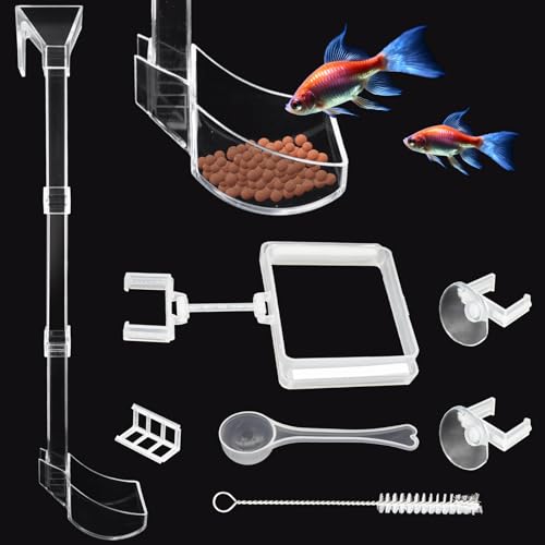 Shrimp Feeder Tube and Dish Set - Aquarium Fish Feeder with Feeding Ring and Cleaning Brush - Prevent Food Scattering