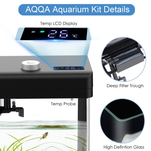 AQQA 1.5 Gallon Aquarium Kits Desktop Small Fish Tank with Filter and Light (8 Colors Adjustable) Freshwater & Saltwater Betta Fish Tank Kit Office & Home Decor (Black)