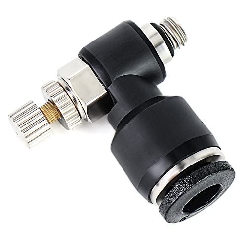 TAILONZ PNEUMATIC 3 Pack SL6-M5 Push to Connect Air Line Fitting Air Flow Control Valve 6MM od M5 Npt Elbow 90 Degree Air Speed Control Valve Fitting - size: 6mm OD M5