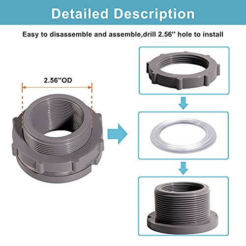 1.25 Inch PVC Bulkhead Water Tank Connector Adapter Fitting with Plugs Thru-Bulk Pipe Fitting for Rain Barrels, Aquariums, Ponds(Set of 2) - size: 1.25"-2pcs